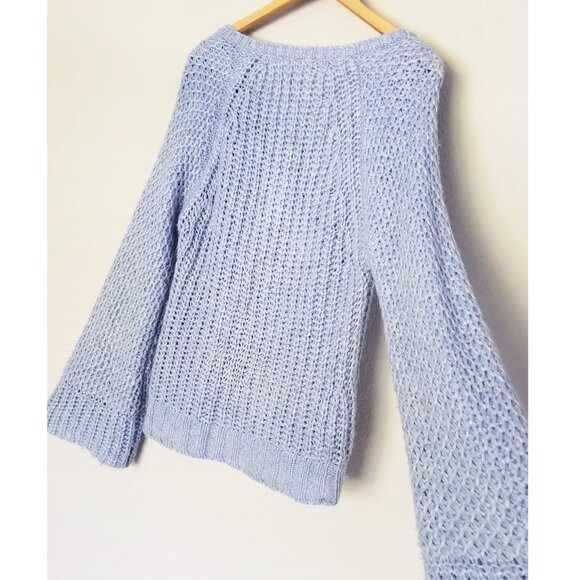 Anthropologie Moth Chunky Knit Mohair Wool Blend Sweater S Periwinkle Blue VNeck - Picture 13 of 16